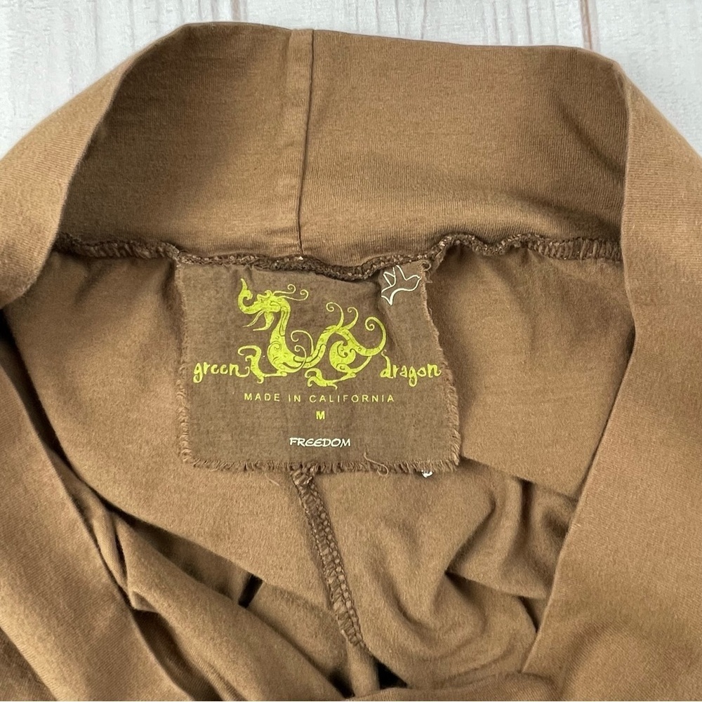 Y2K Green Dragon Low Rise Capri Pull on Pants Womens M Brown Cotton Leggings USA - Picture 9 of 13